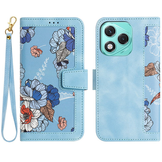 Honor 400 Lite 5G Wallet-Handyhülle – Aus PU-Leder, mit Blumenmuster & Kartenfächern