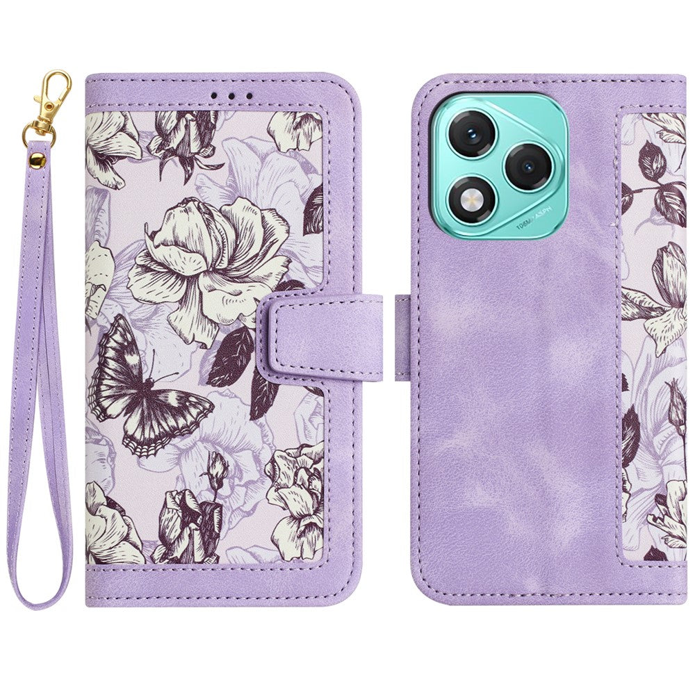 Honor 400 Lite 5G Wallet-Handyhülle – Aus PU-Leder, mit Blumenmuster & Kartenfächern