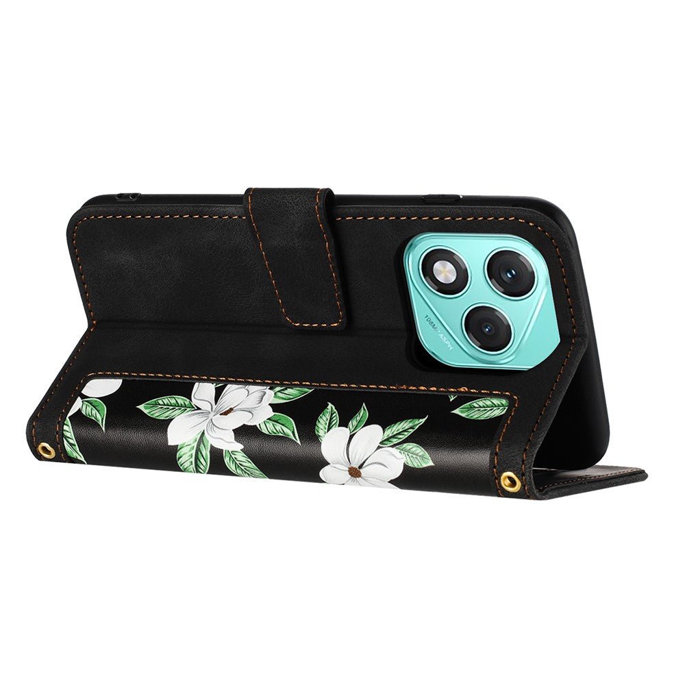 Honor 400 Lite 5G Wallet-Handyhülle – Aus PU-Leder, mit Blumenmuster & Kartenfächern