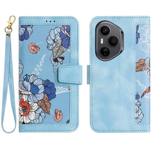Honor 400 Pro 5G (Global) Wallet-Handyhülle – Aus PU-Leder, mit Blumenmuster & Kartenfächern