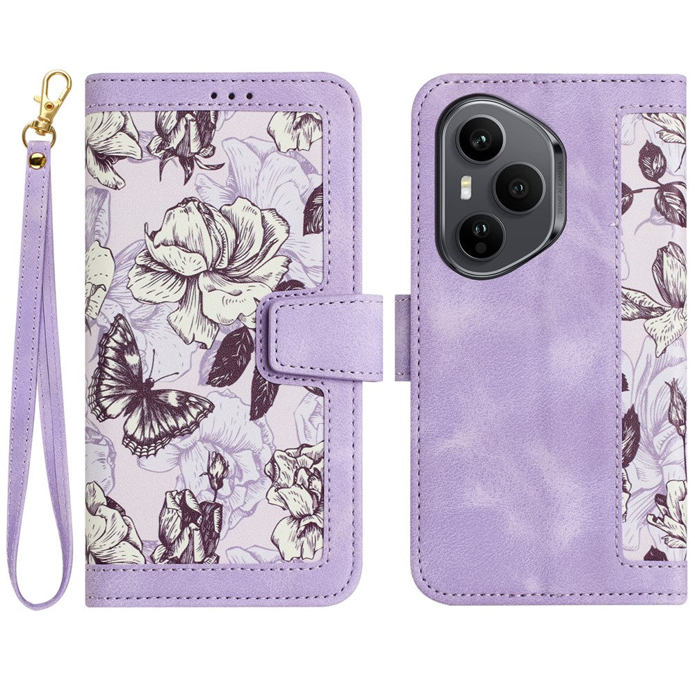Honor 400 Pro 5G (Global) Wallet-Handyhülle – Aus PU-Leder, mit Blumenmuster & Kartenfächern