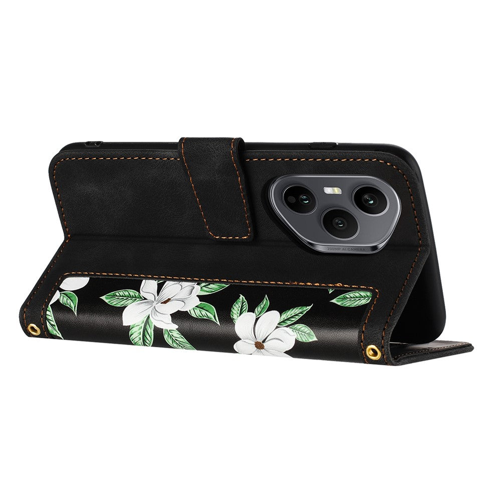 Honor 400 Pro 5G (Global) Wallet-Handyhülle – Aus PU-Leder, mit Blumenmuster & Kartenfächern