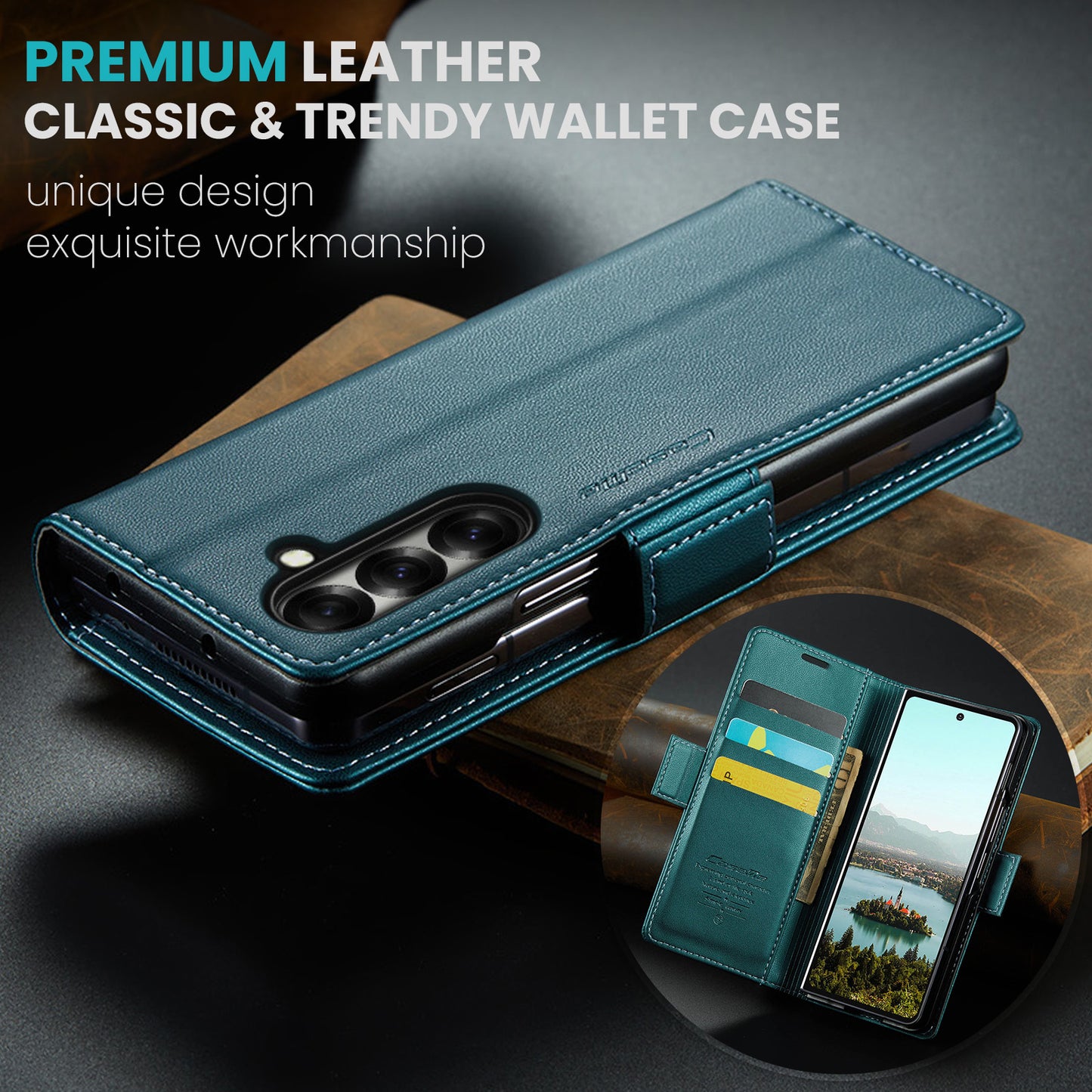 Galaxy Z Fold7 5G Glänzende Wallet-Hülle – RFID-Schutz & Ständer