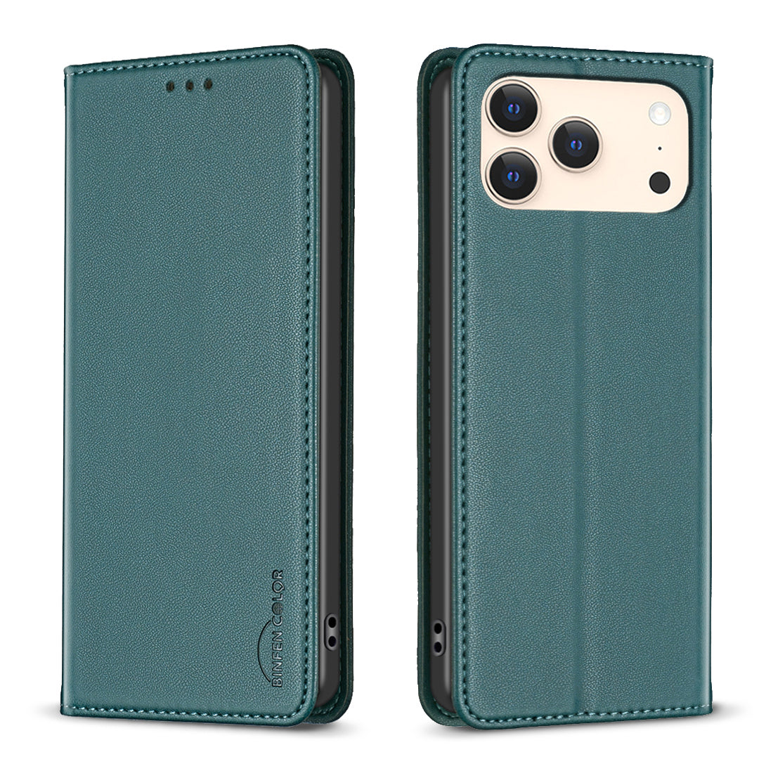 BINFEN COLOR For iPhone 18 Pro Max / 17 Pro Max Leather Case  BF18 Phone Stand Cover with Card Slots