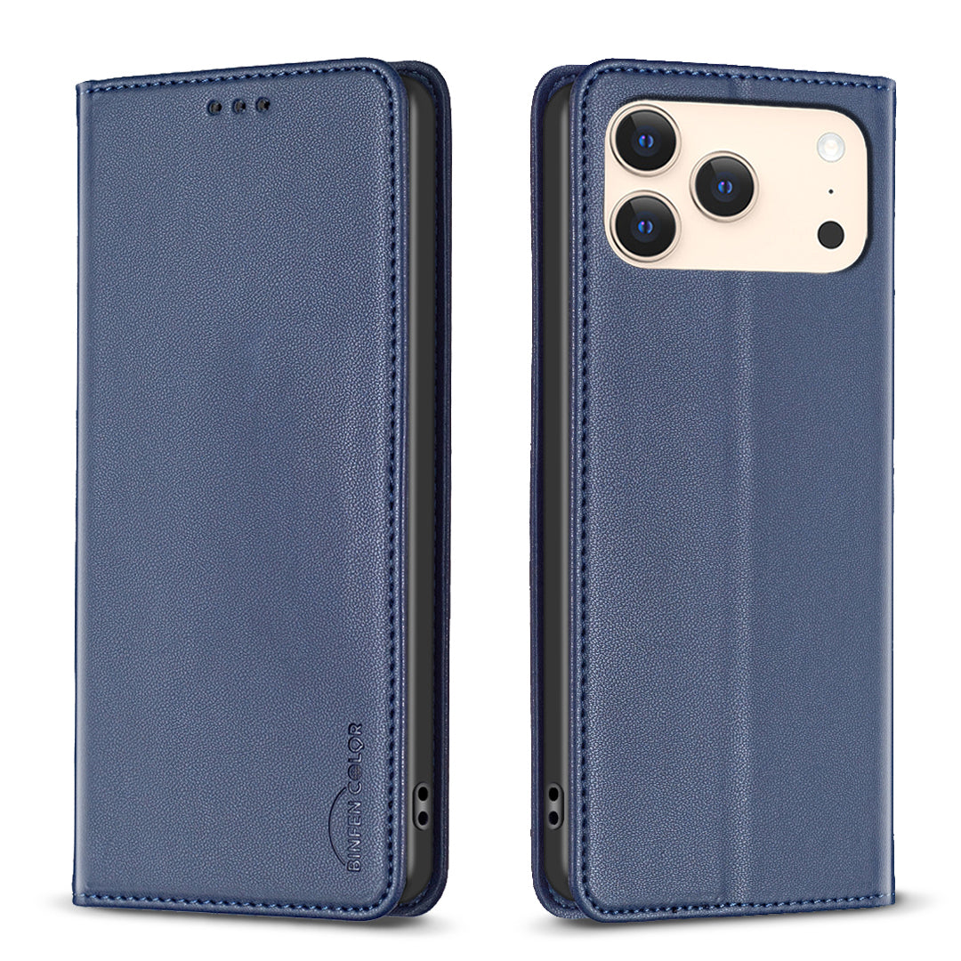 BINFEN COLOR For iPhone 18 Pro Max / 17 Pro Max Leather Case  BF18 Phone Stand Cover with Card Slots