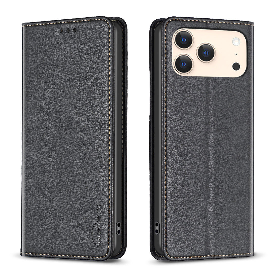 BINFEN COLOR For iPhone 18 Pro Max / 17 Pro Max Leather Case  BF18 Phone Stand Cover with Card Slots