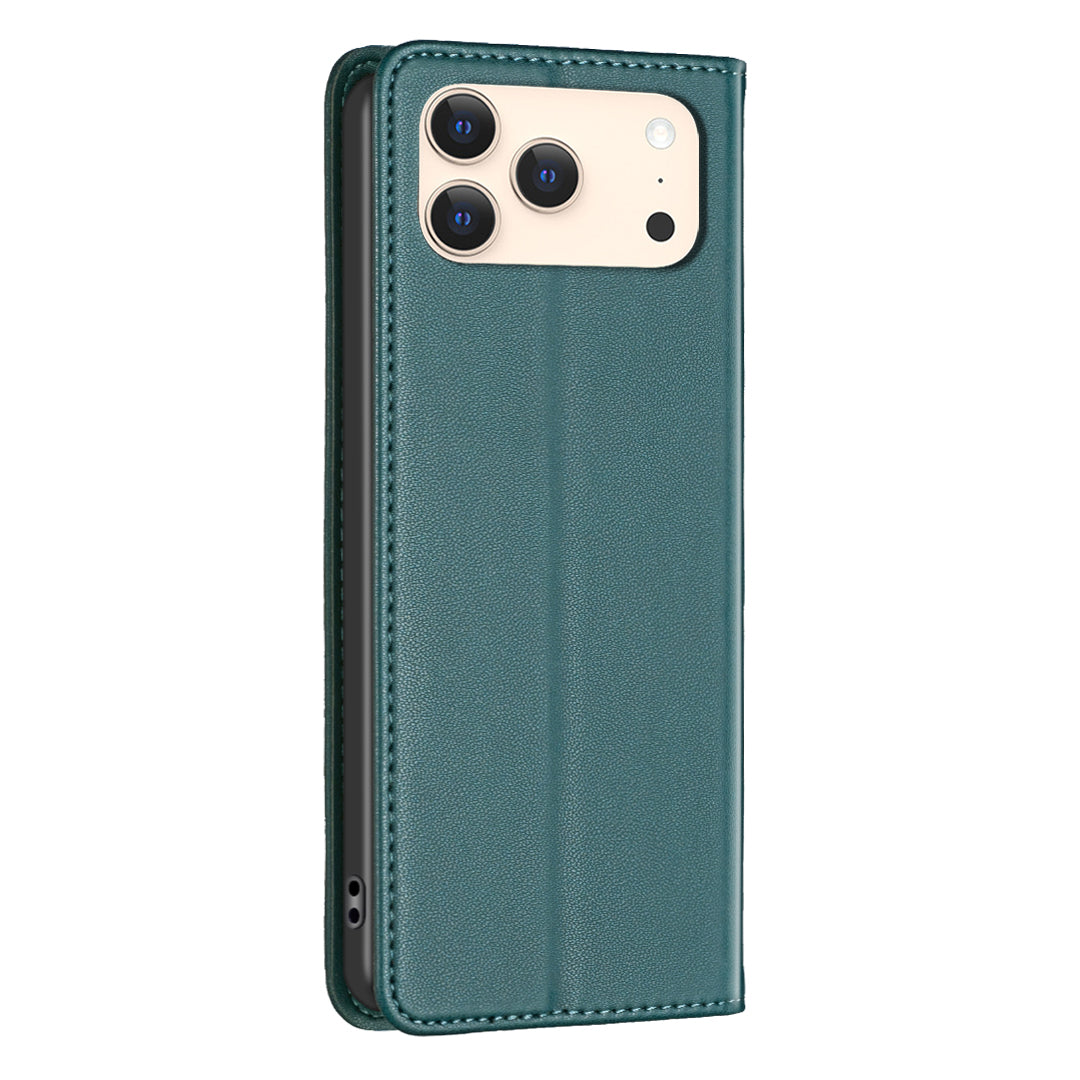 BINFEN COLOR For iPhone 18 Pro / 17 Pro Leather Case  BF18 Phone Stand Cover with Card Slots