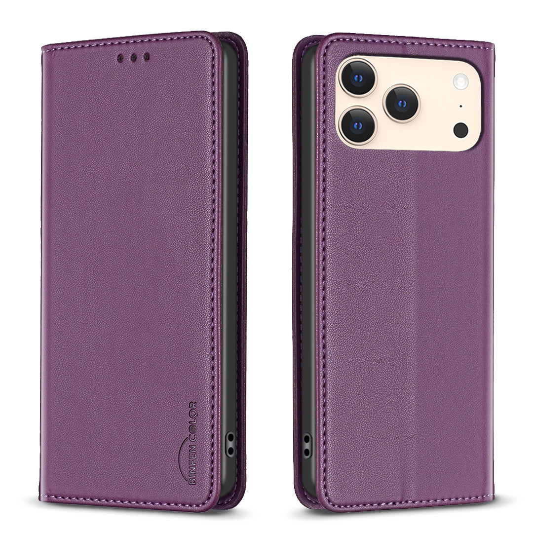 BINFEN COLOR For iPhone 18 Pro / 17 Pro Leather Case  BF18 Phone Stand Cover with Card Slots