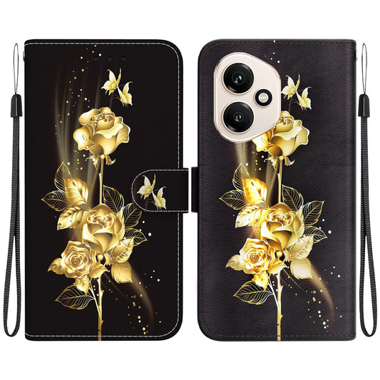 Honor 400 5G (Global) Handyhülle – Brieftaschen-, Fallschutz-Musterdruck, Leder-Klapphülle mit Riemen