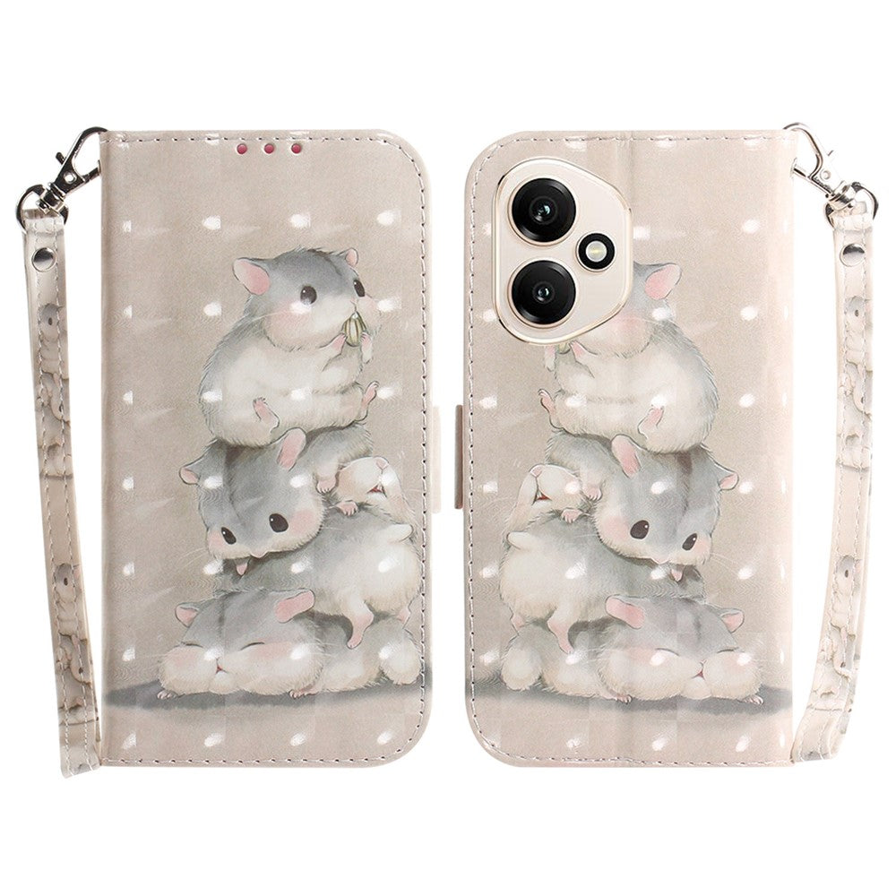 For Honor 400 5G (Global) Case Pattern Printing Leather Wallet Phone Cover with Wrist Strap