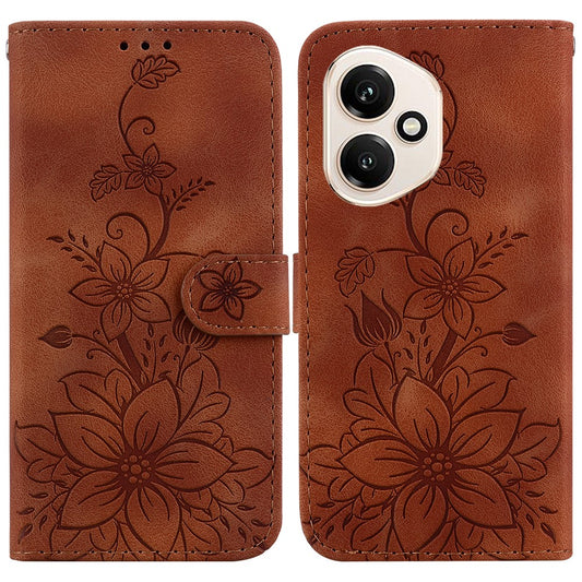 Honor 400 5G (Global) Handyhülle – mit Standfunktion, Lilien-Blumen-Aufdruck, Leder- mit Handschlaufe
