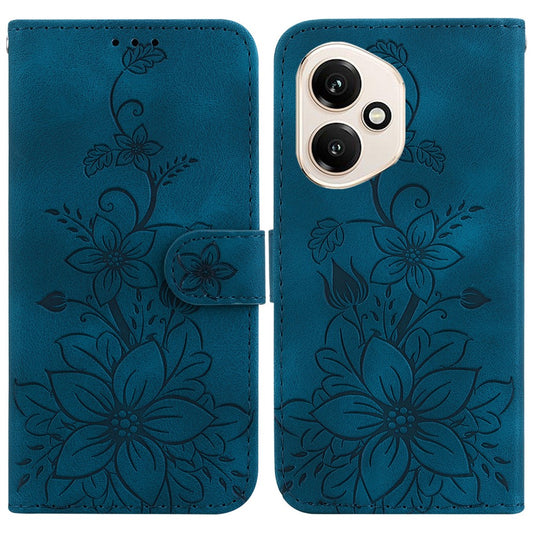 Honor 400 5G (Global) Handyhülle – mit Standfunktion, Lilien-Blumen-Aufdruck, Leder- mit Handschlaufe