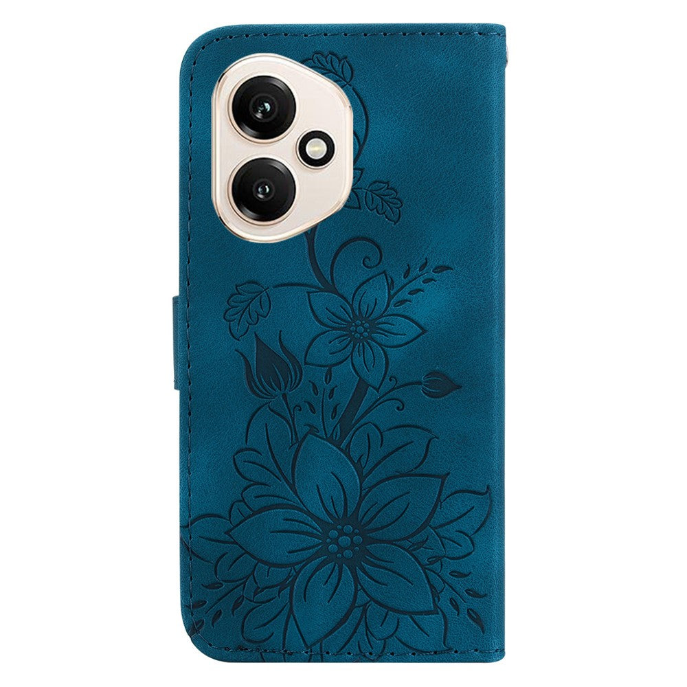 For Honor 400 5G (Global) Stand Case Lily Flower Imprint Leather Phone Cover with Wrist Strap