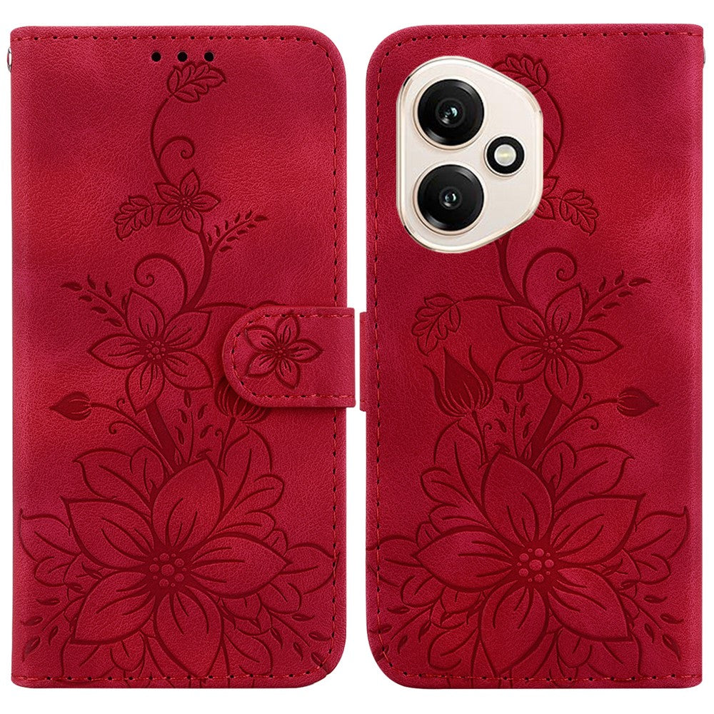 For Honor 400 5G (Global) Stand Case Lily Flower Imprint Leather Phone Cover with Wrist Strap
