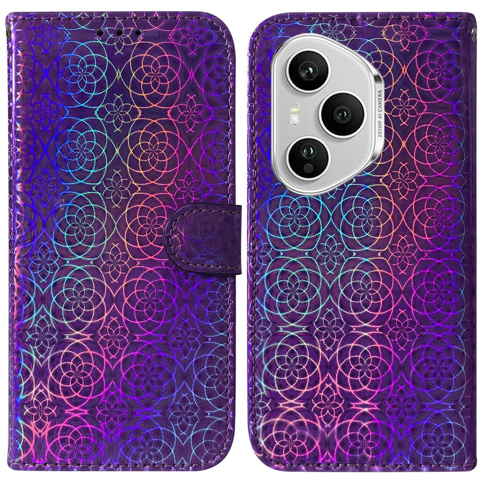 For Honor 400 Pro 5G (Global) Stand Case Dazzling Flower Leather Phone Cover with Wrist Strap