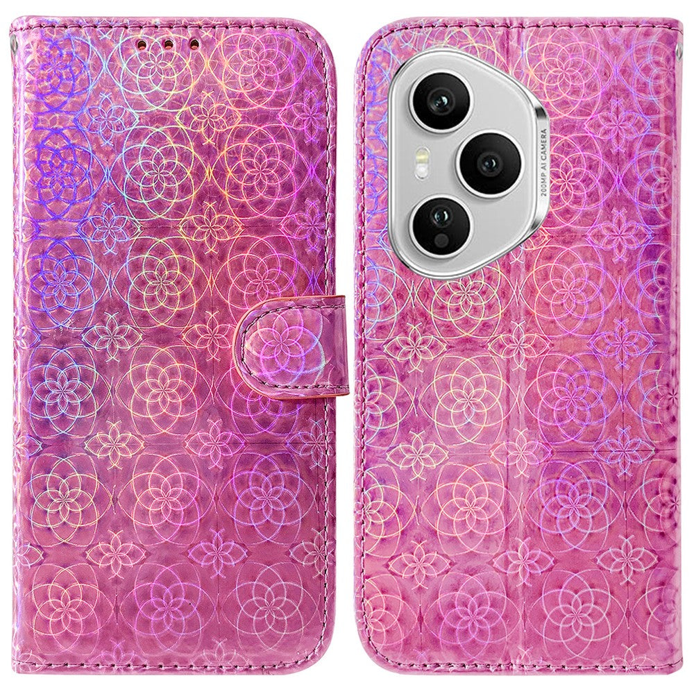 For Honor 400 Pro 5G (Global) Stand Case Dazzling Flower Leather Phone Cover with Wrist Strap