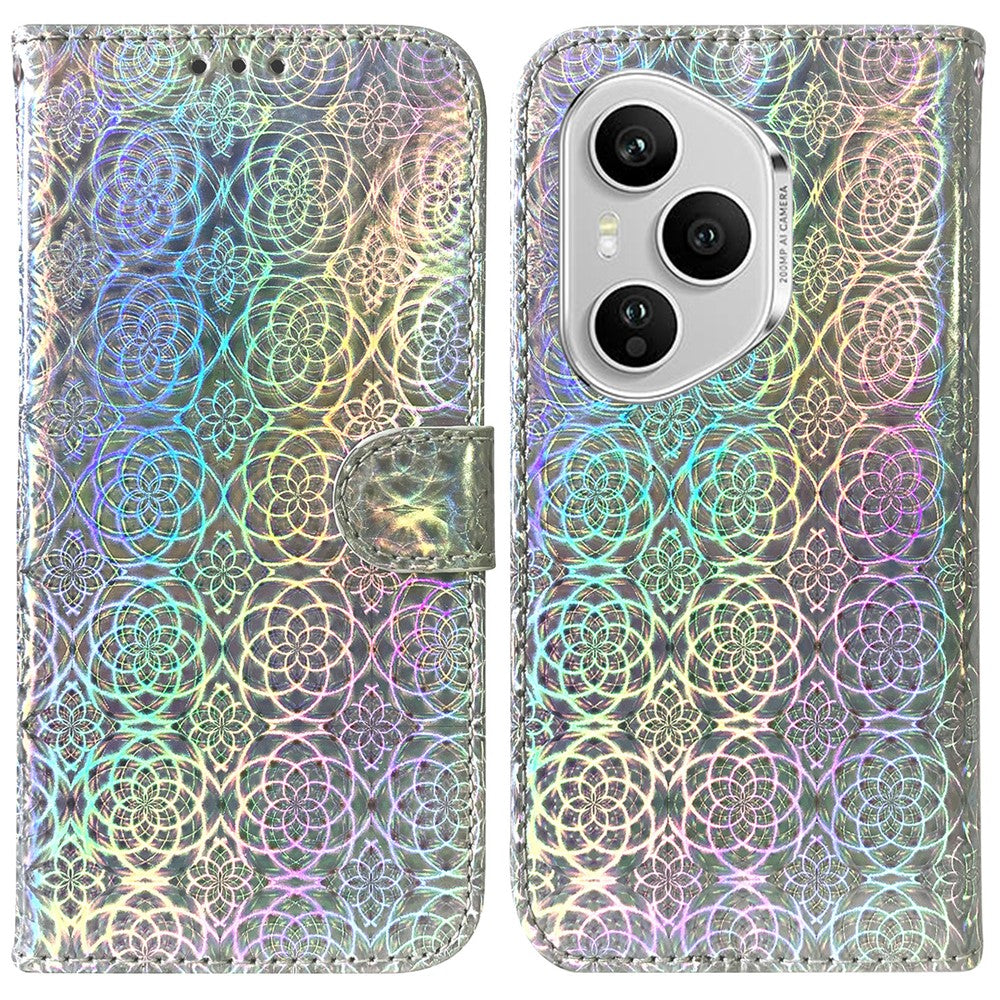 For Honor 400 Pro 5G (Global) Stand Case Dazzling Flower Leather Phone Cover with Wrist Strap