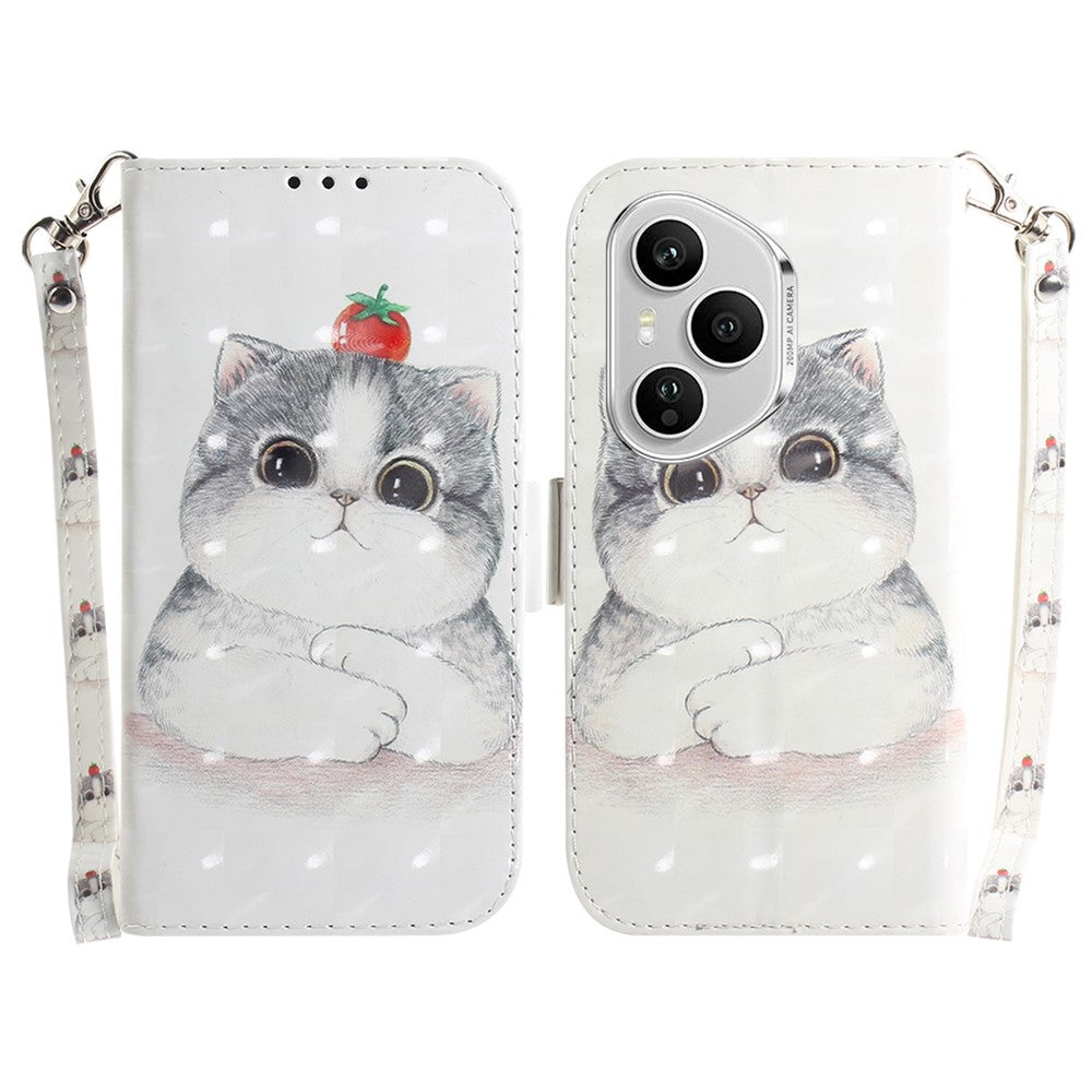 For Honor 400 Pro 5G (Global) Case Pattern Printing Leather Wallet Phone Cover with Wrist Strap