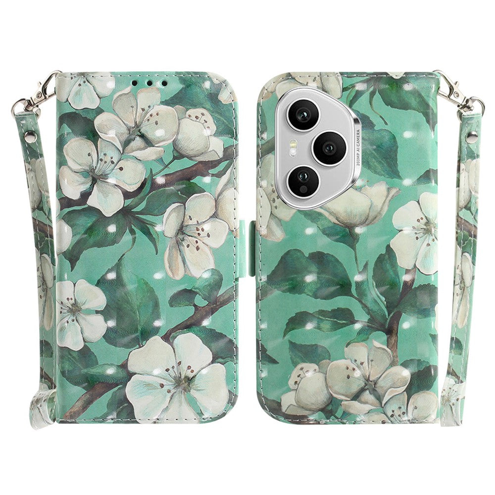 For Honor 400 Pro 5G (Global) Case Pattern Printing Leather Wallet Phone Cover with Wrist Strap
