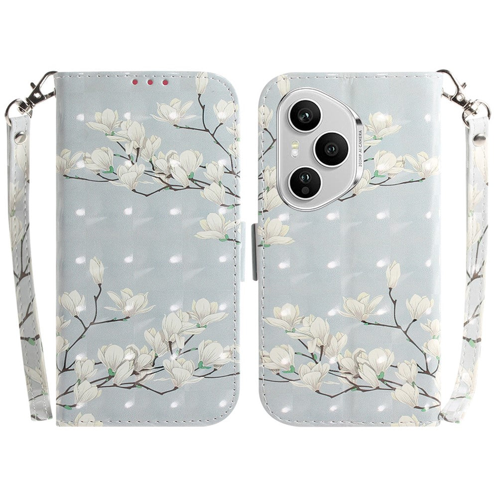For Honor 400 Pro 5G (Global) Case Pattern Printing Leather Wallet Phone Cover with Wrist Strap