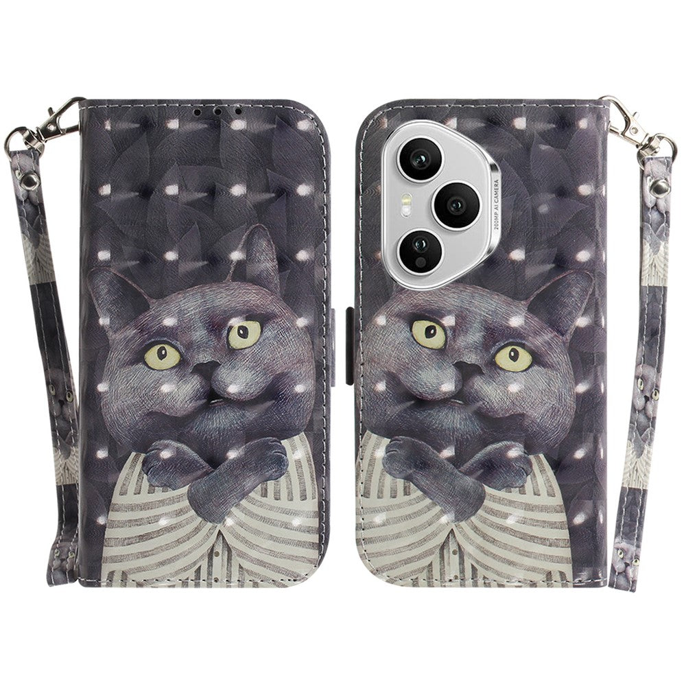 For Honor 400 Pro 5G (Global) Case Pattern Printing Leather Wallet Phone Cover with Wrist Strap