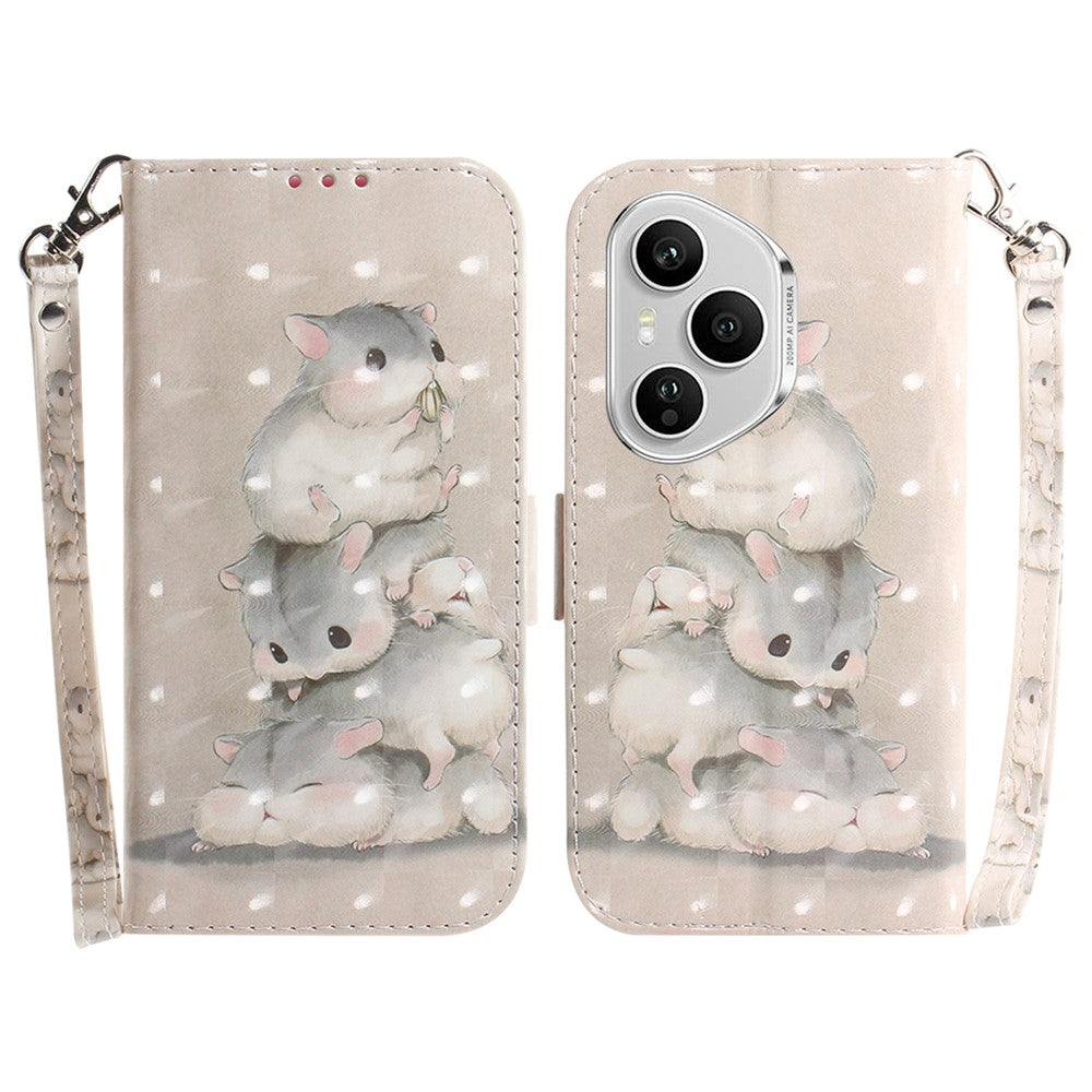 For Honor 400 Pro 5G (Global) Case Pattern Printing Leather Wallet Phone Cover with Wrist Strap