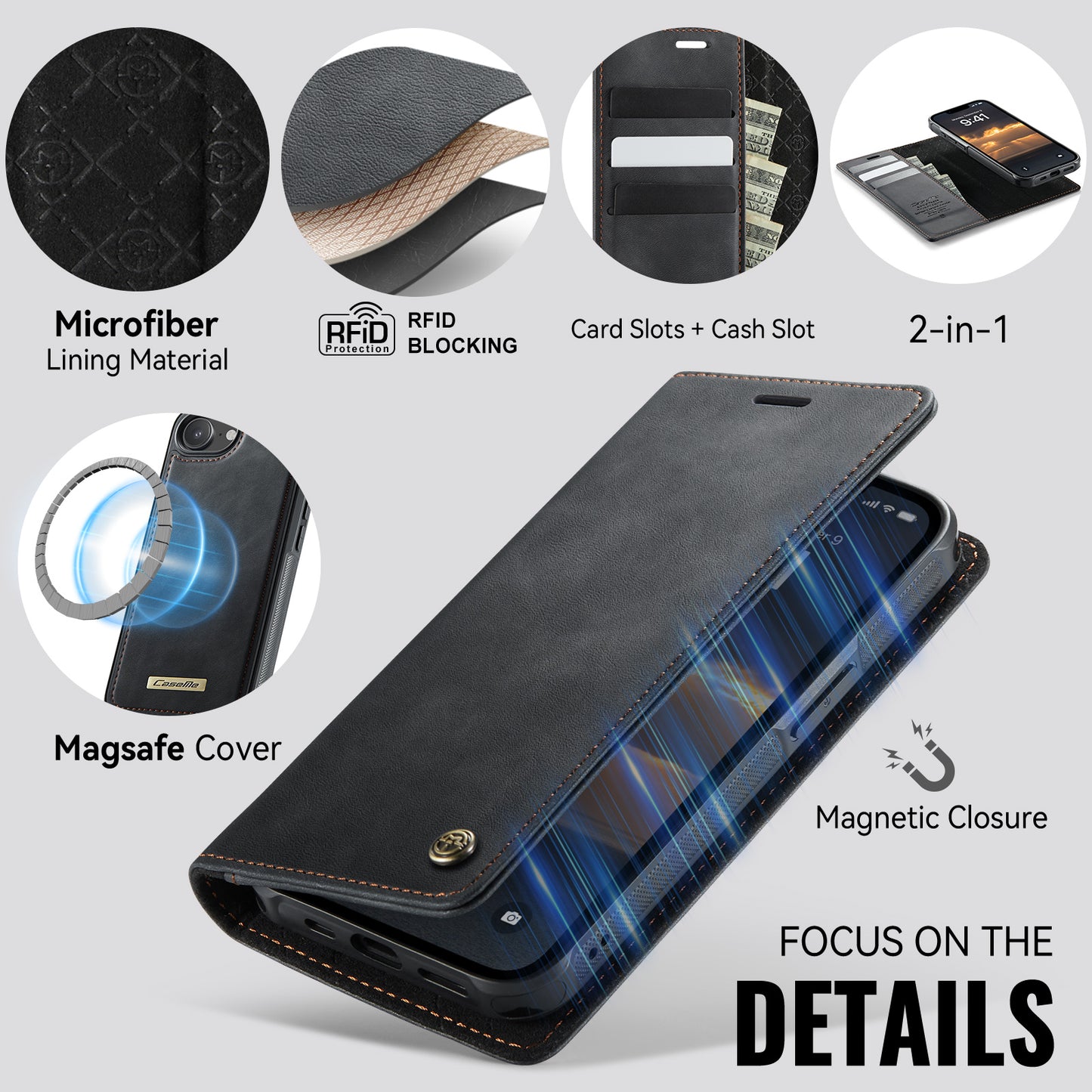 iPhone 16e Wallet-Hülle – Kompatibel mit MagSafe mit RFID-Blockierung