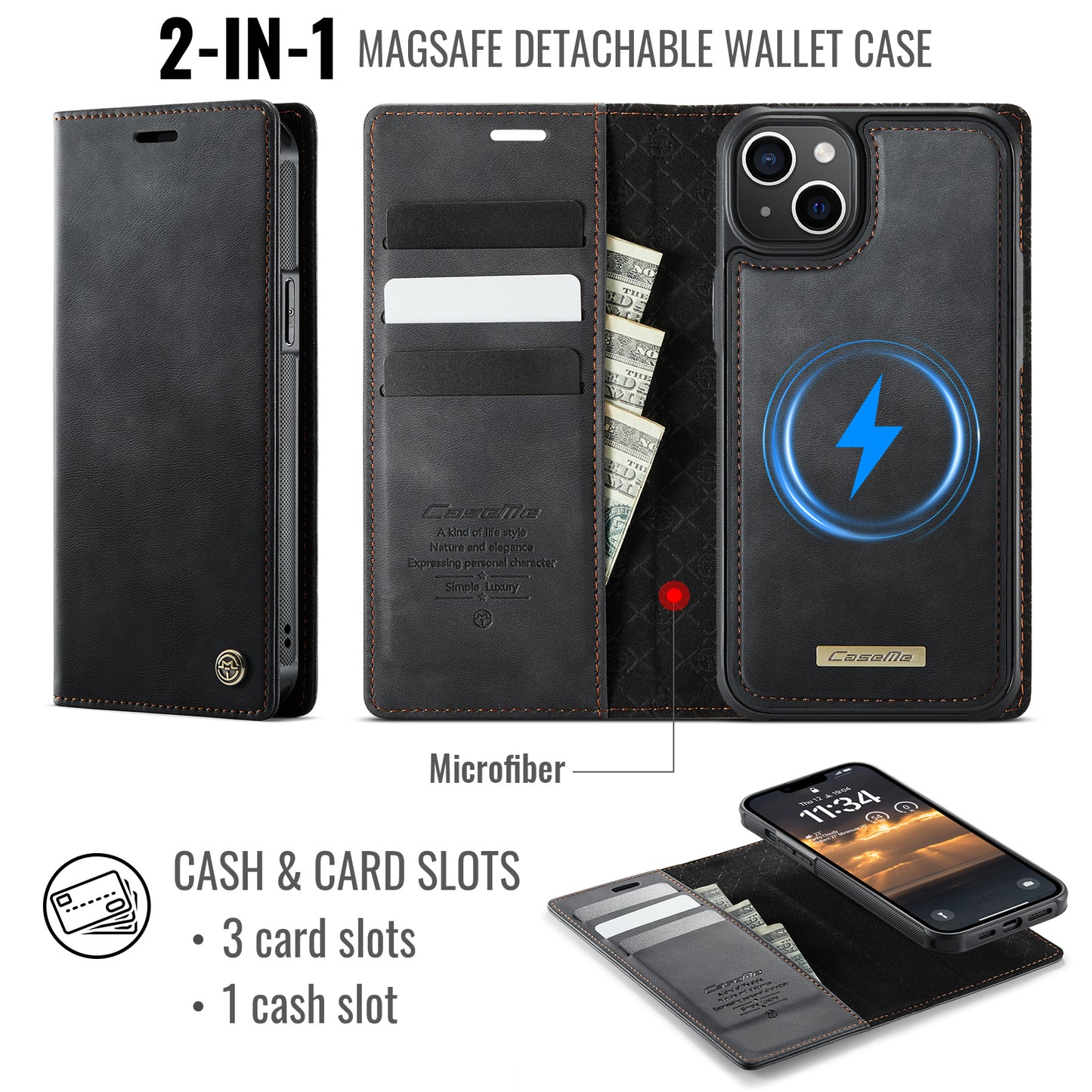 iPhone 15 Wallet-Hülle – Kompatibel mit MagSafe mit RFID-Blockierung