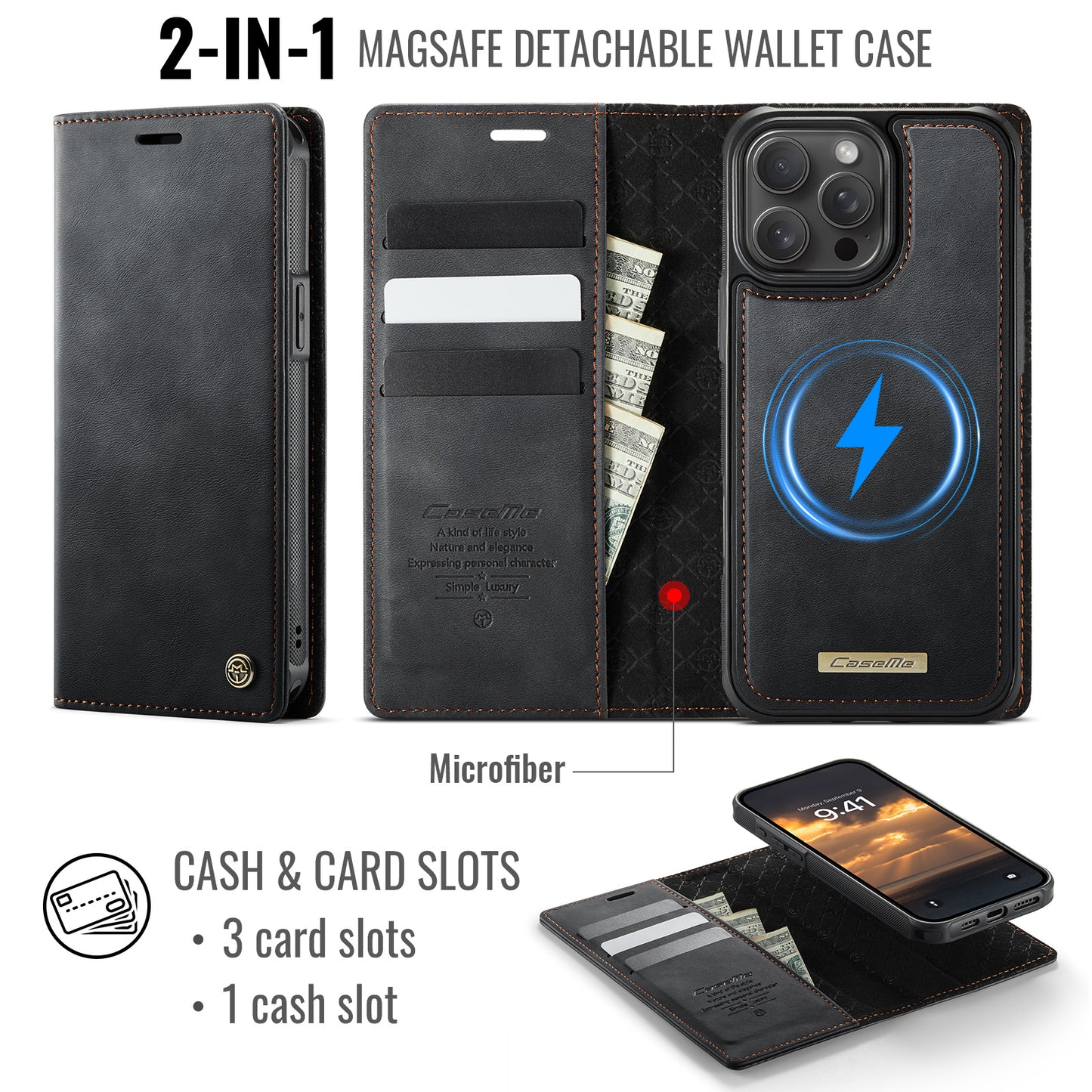 iPhone 15 Pro Wallet-Hülle – Kompatibel mit MagSafe mit RFID-Blockierung