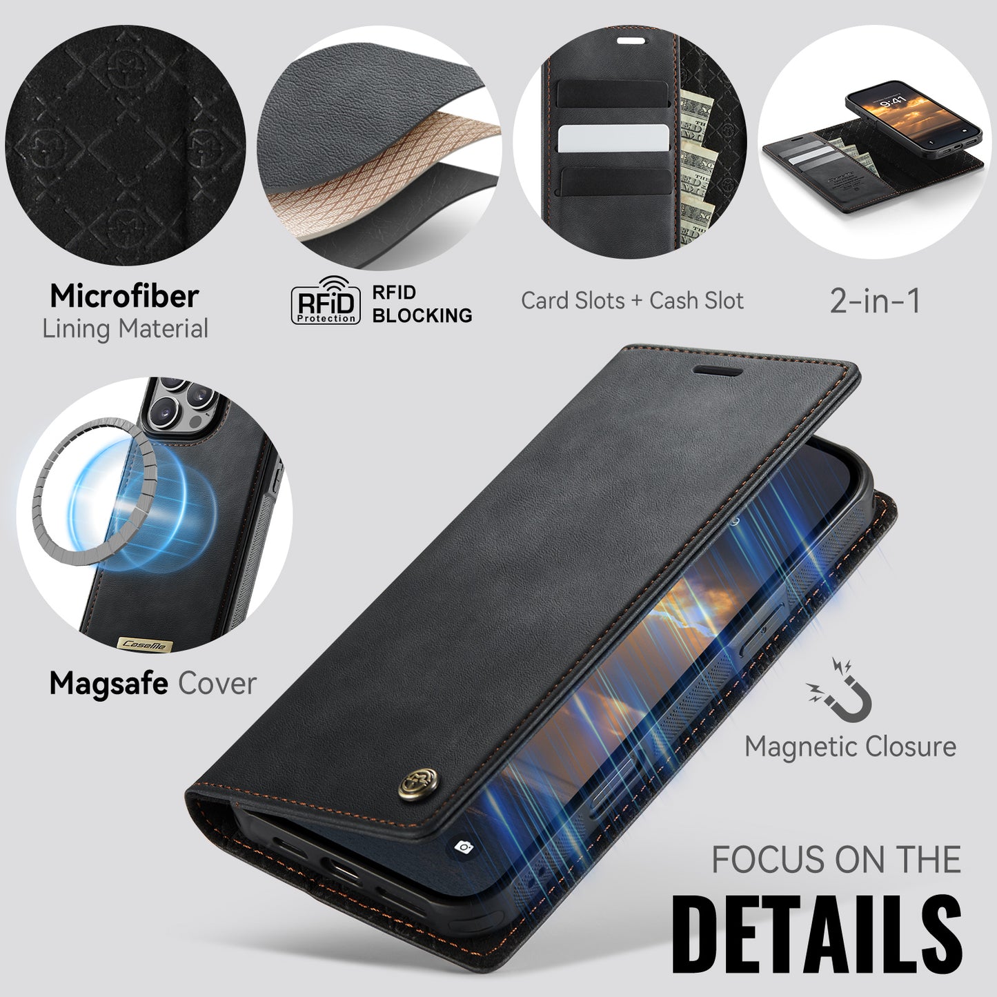 iPhone 16 Pro Wallet-Hülle – Kompatibel mit MagSafe mit RFID-Blockierung