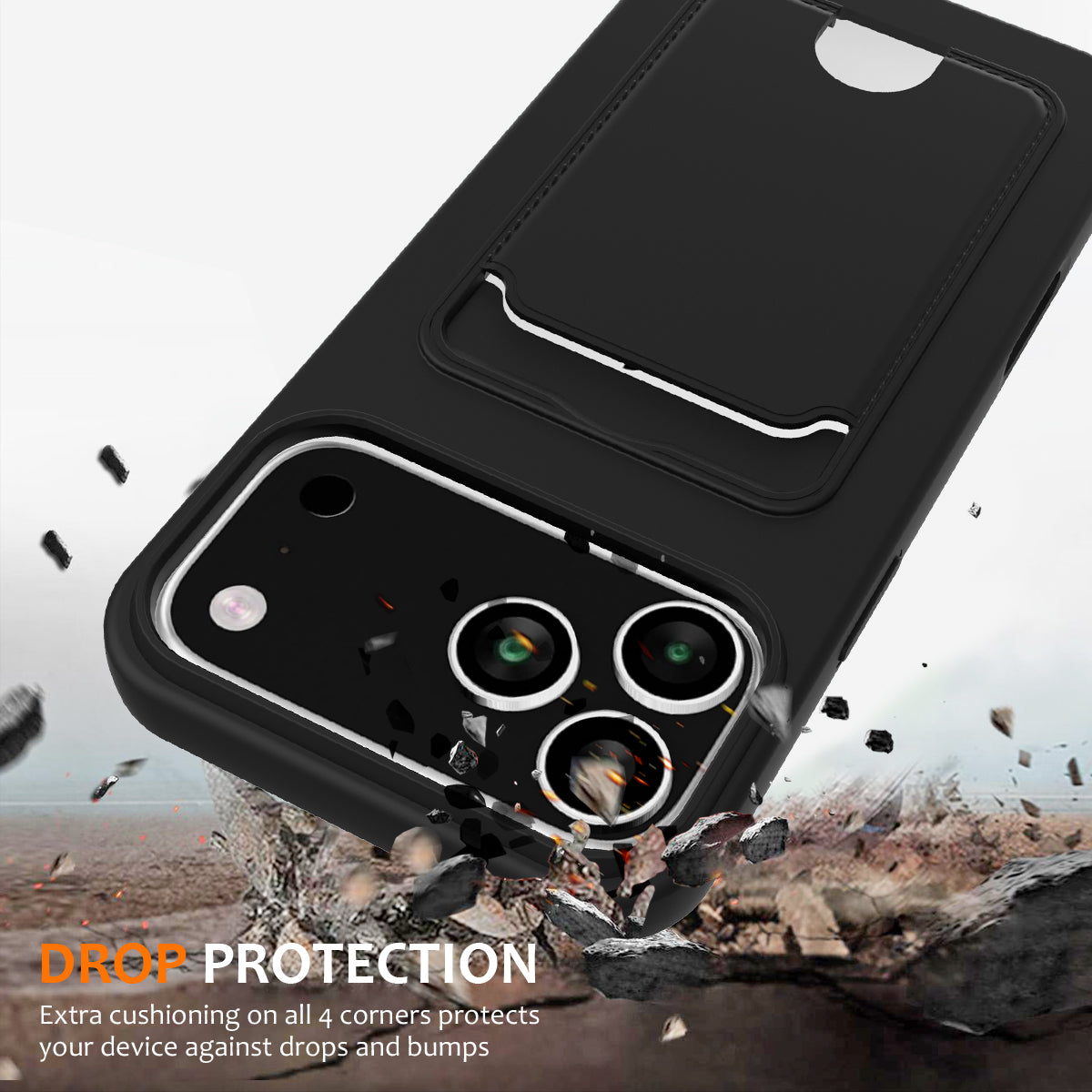 For iPhone 18 Pro Max / 17 Pro Max Case Liquid Silicone Card Holder Back Phone Cover with Lanyard