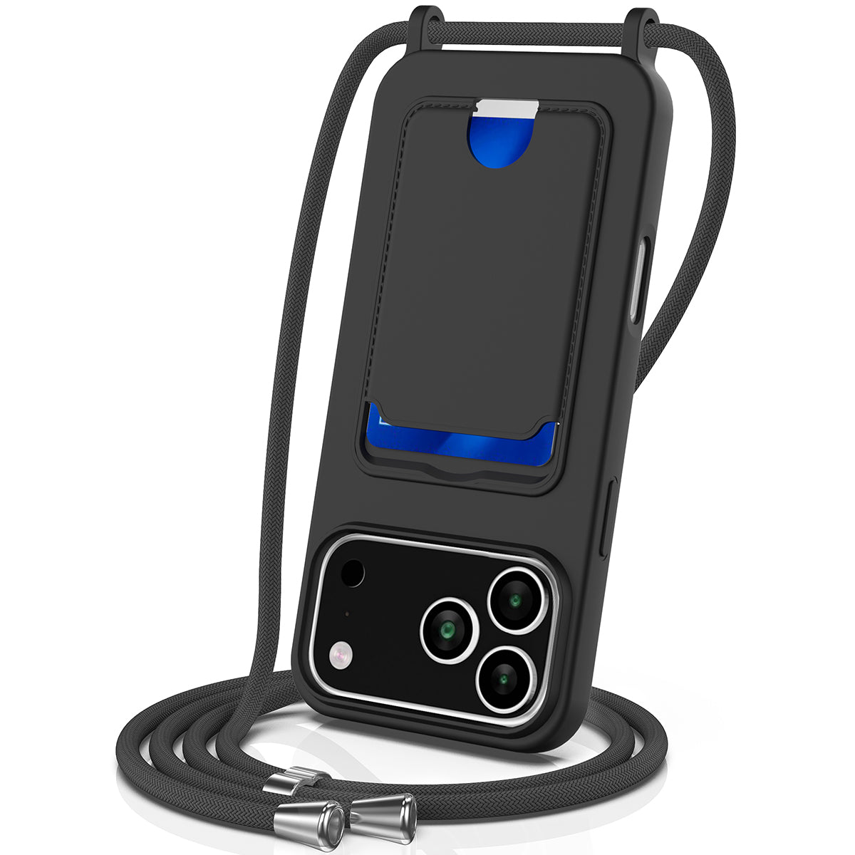 For iPhone 18 Pro / 17 Pro Case Liquid Silicone Card Holder Back Phone Cover with Lanyard
