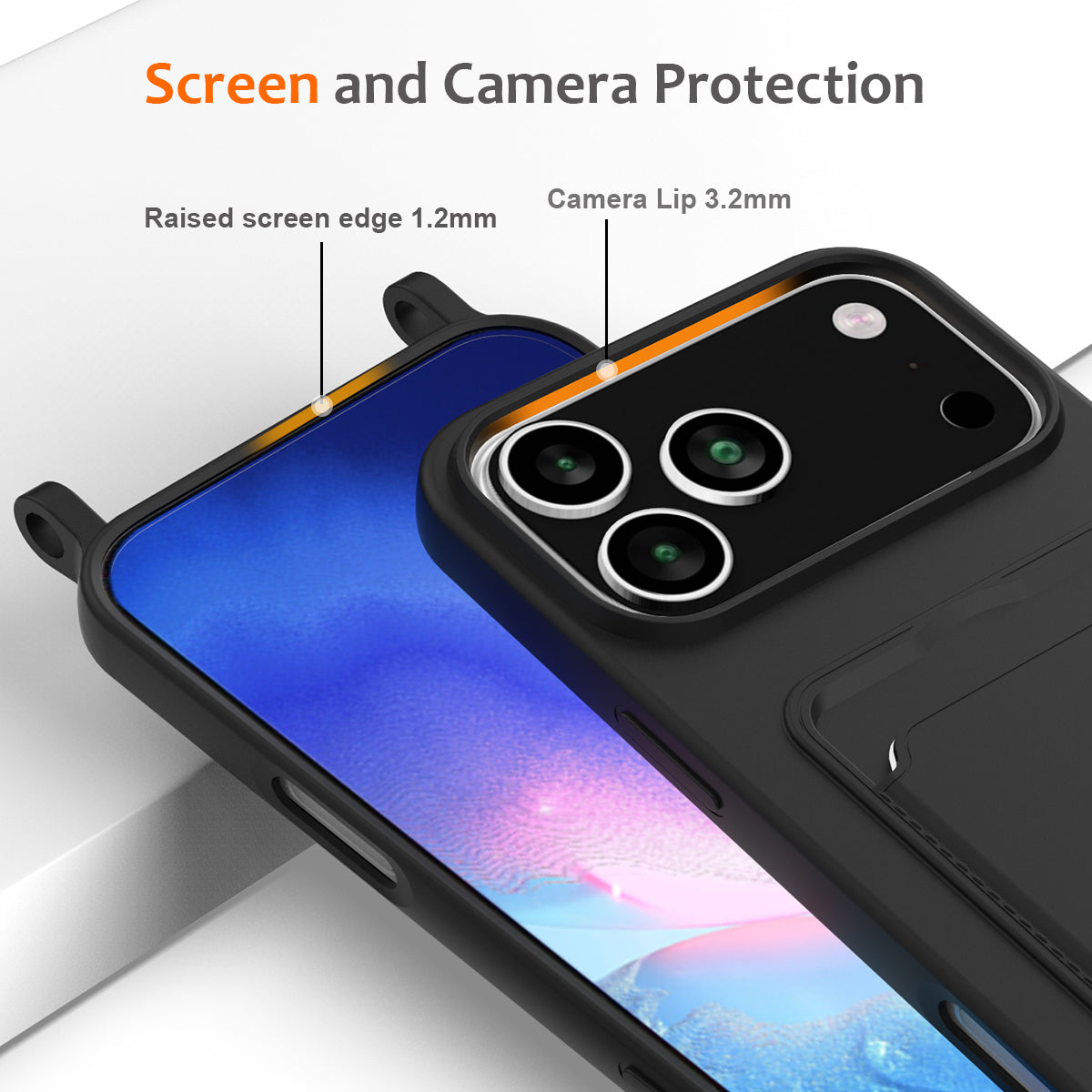 For iPhone 18 Pro / 17 Pro Case Liquid Silicone Card Holder Back Phone Cover with Lanyard