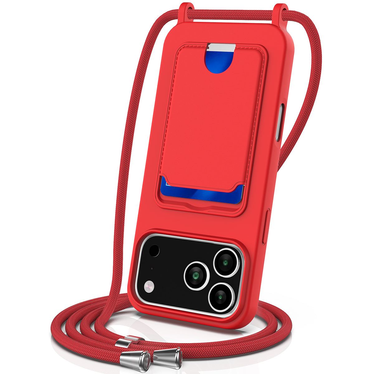 For iPhone 18 Pro / 17 Pro Case Liquid Silicone Card Holder Back Phone Cover with Lanyard