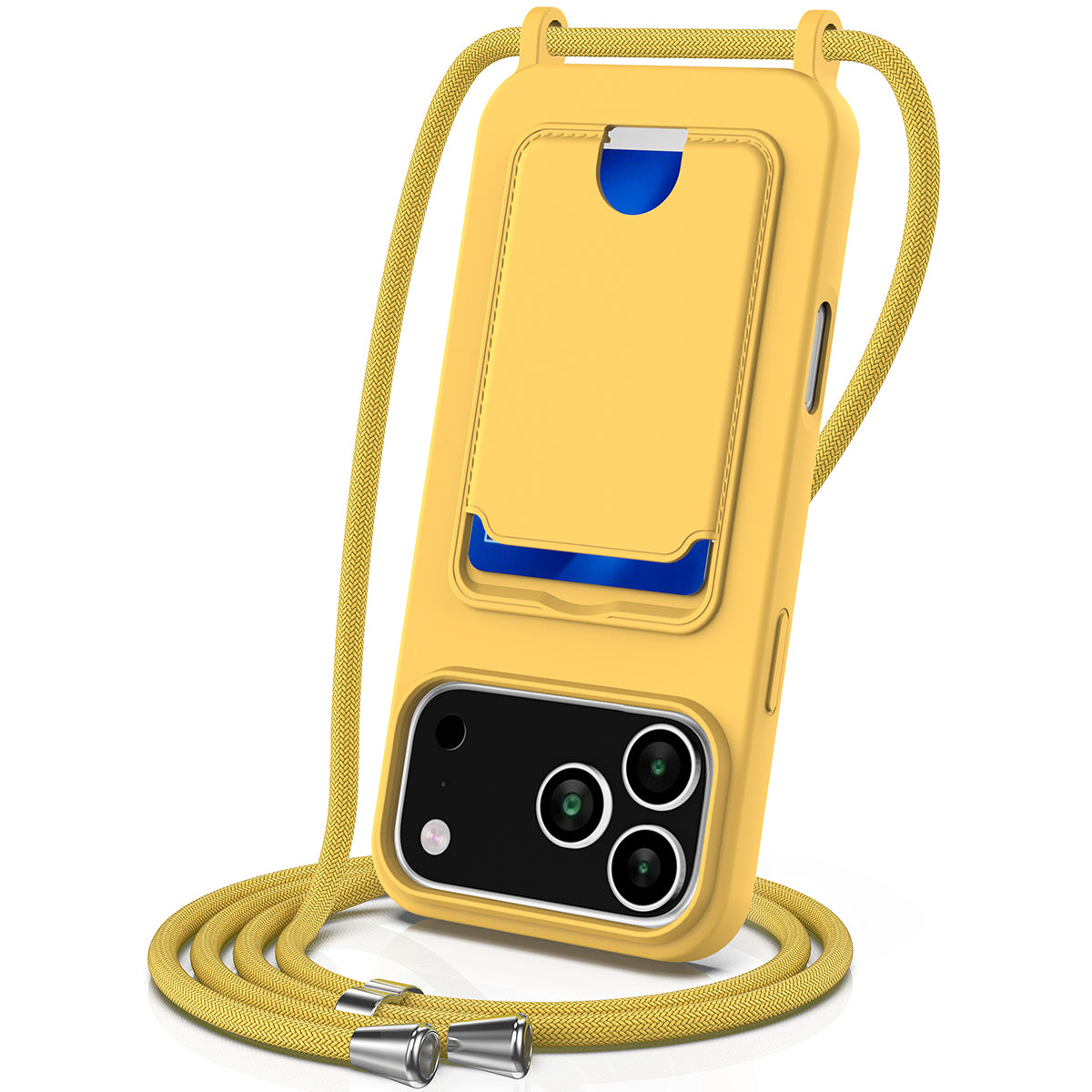For iPhone 18 Pro / 17 Pro Case Liquid Silicone Card Holder Back Phone Cover with Lanyard
