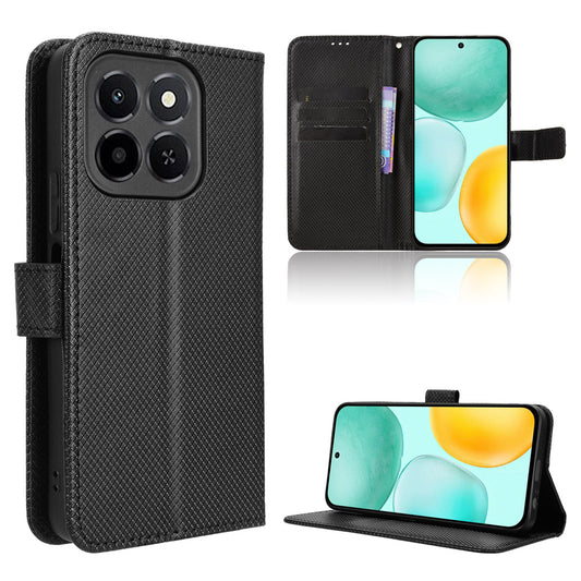 Honor X6c 4G Handyhülle – Leder-Brieftaschenetui mit Riemen und Diamant-Textur