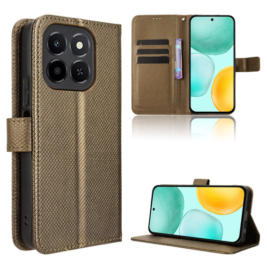 Honor X6c 4G Handyhülle – Leder-Brieftaschenetui mit Riemen und Diamant-Textur