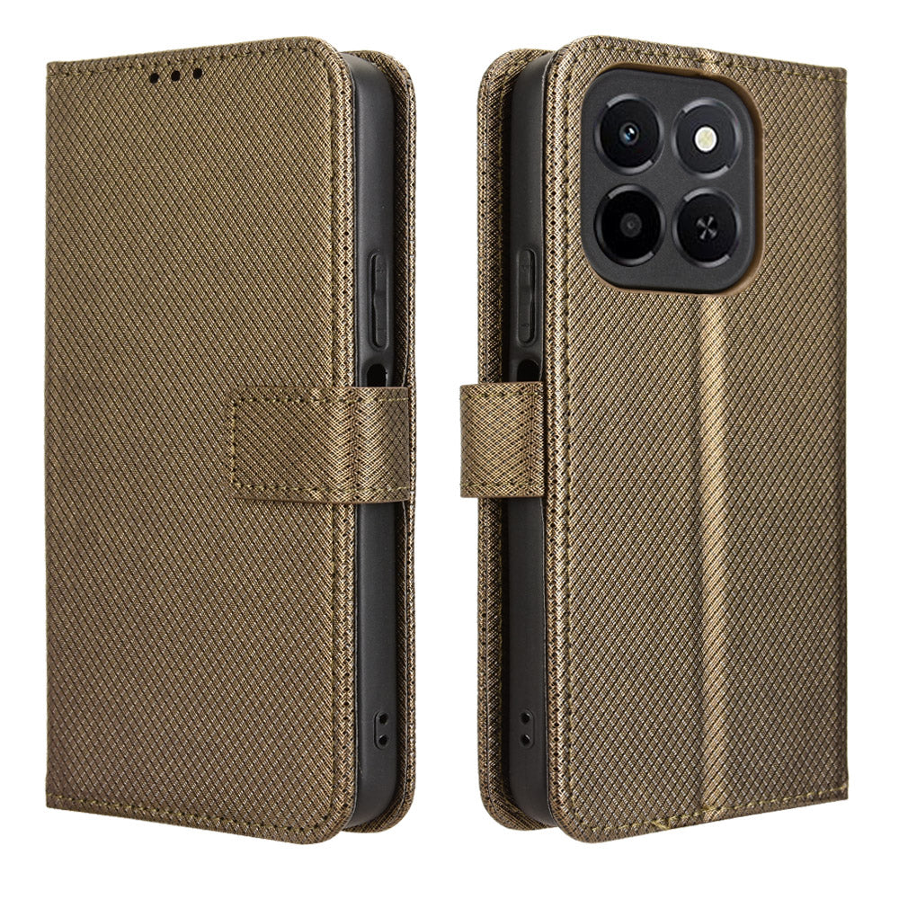 For Honor X6c 4G Leather Wallet Case with Strap Diamond Texture Phone Cover