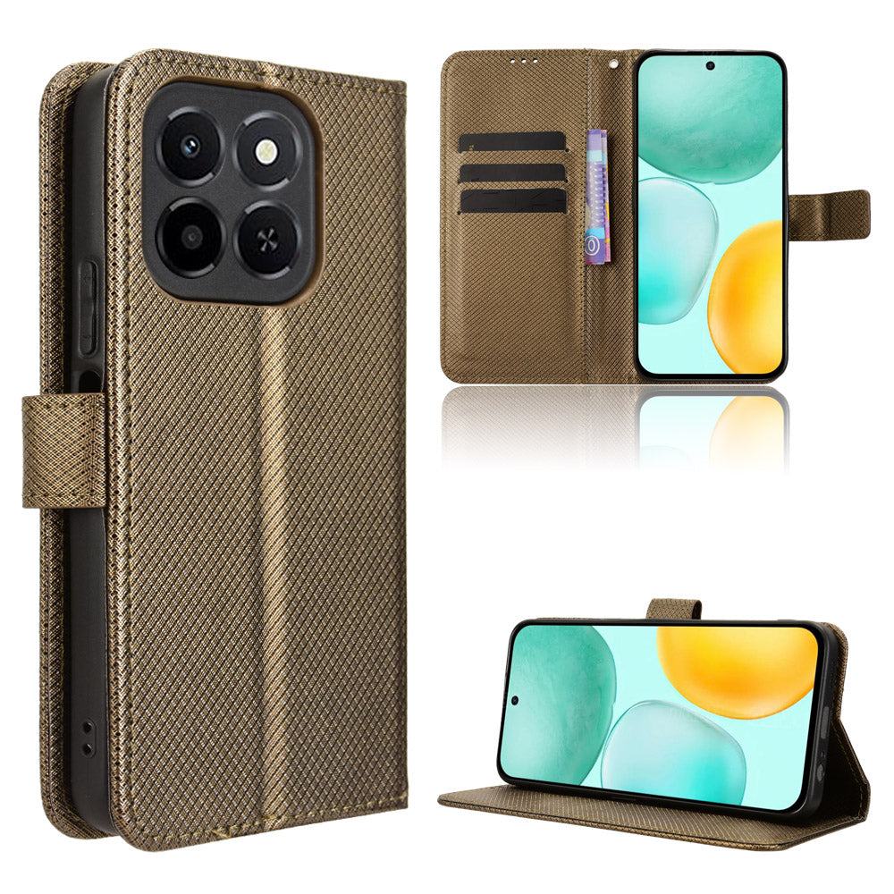 For Honor X6c 4G Leather Wallet Case with Strap Diamond Texture Phone Cover