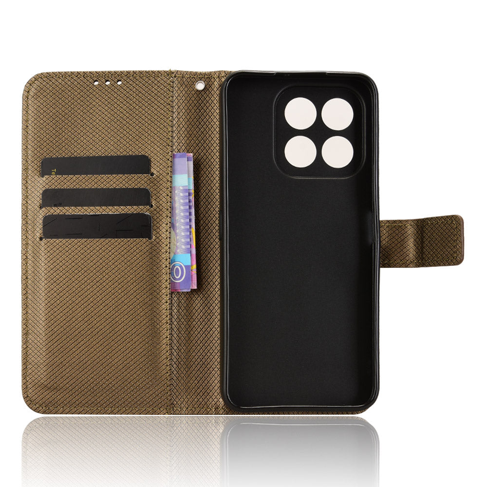 For Honor X6c 4G Leather Wallet Case with Strap Diamond Texture Phone Cover