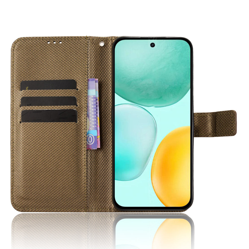 For Honor X6c 4G Leather Wallet Case with Strap Diamond Texture Phone Cover