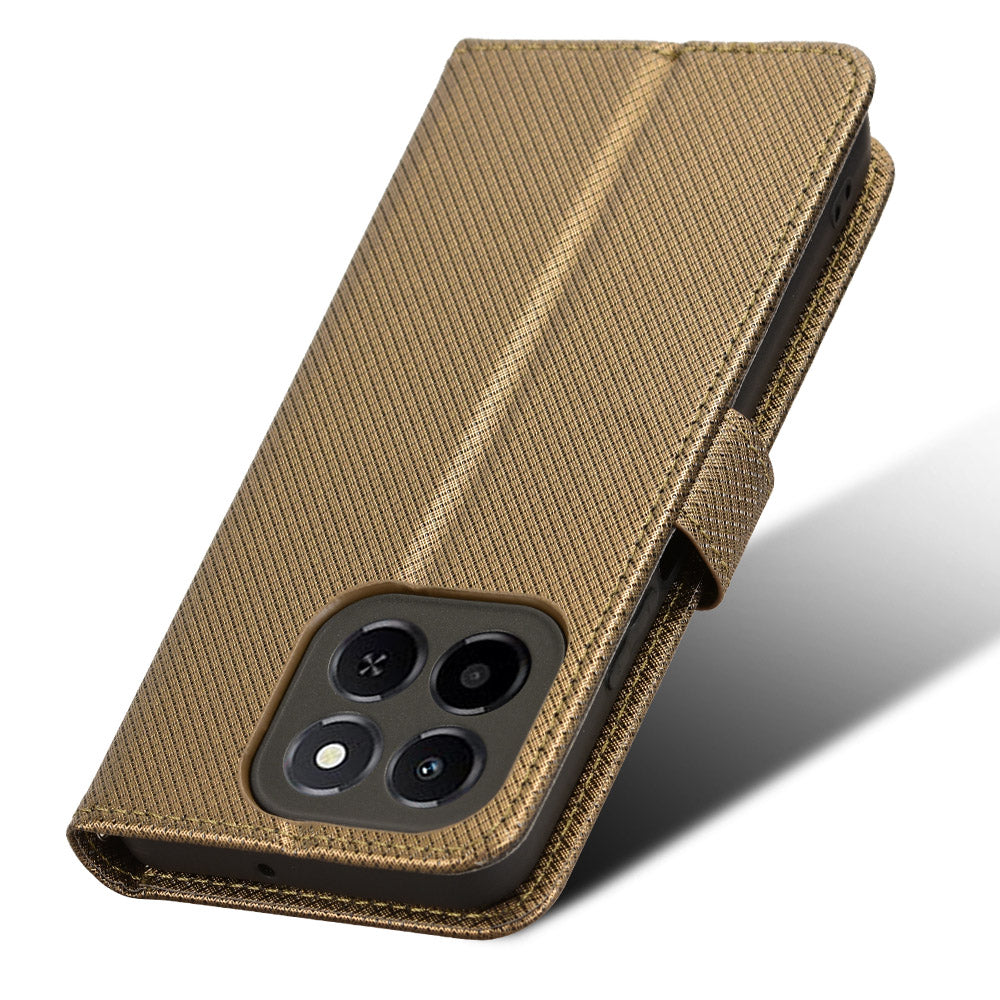 For Honor X6c 4G Leather Wallet Case with Strap Diamond Texture Phone Cover