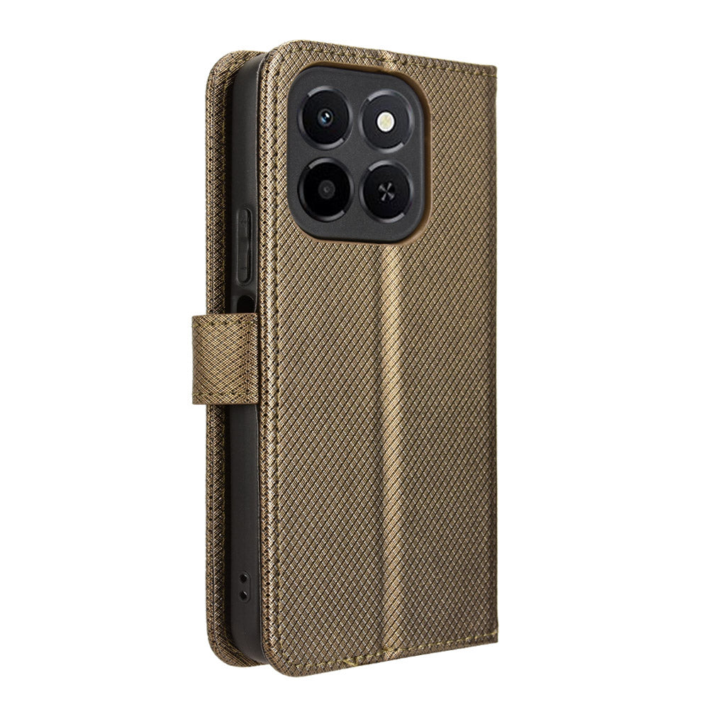 For Honor X6c 4G Leather Wallet Case with Strap Diamond Texture Phone Cover