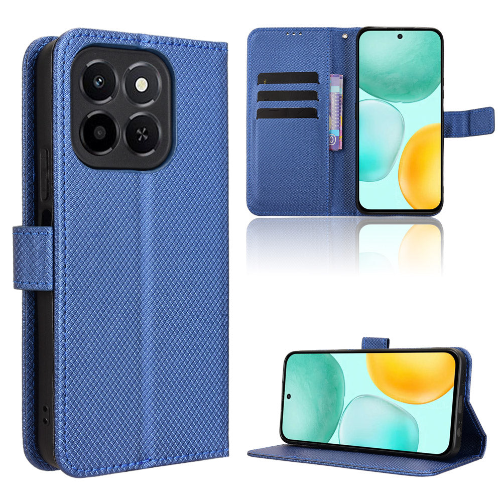 For Honor X6c 4G Leather Wallet Case with Strap Diamond Texture Phone Cover