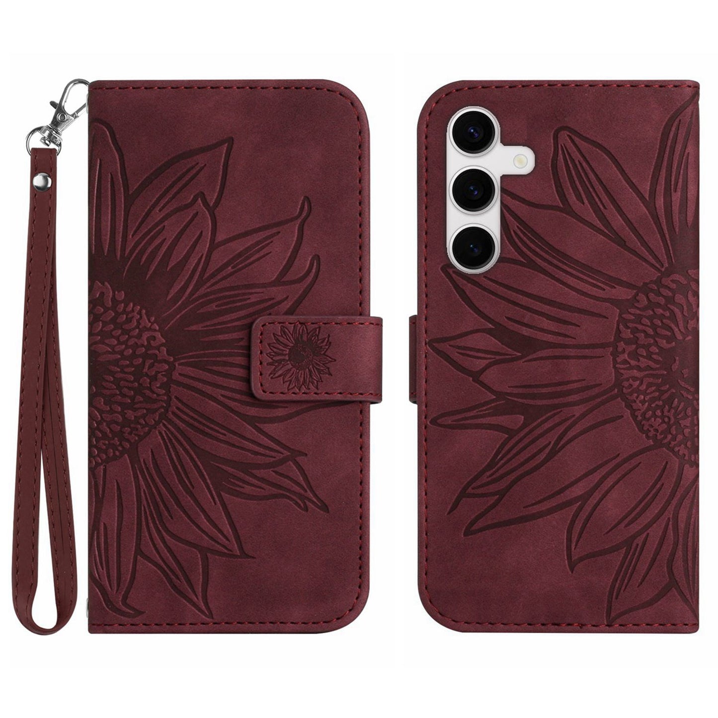 Galaxy S25 FE Wallet-Hülle – Sonnenblume aufgedruckt, mit Ständer & Riemen