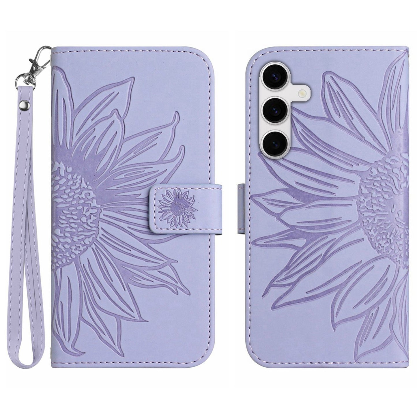 Galaxy S25 FE Wallet-Hülle – Sonnenblume aufgedruckt, mit Ständer & Riemen
