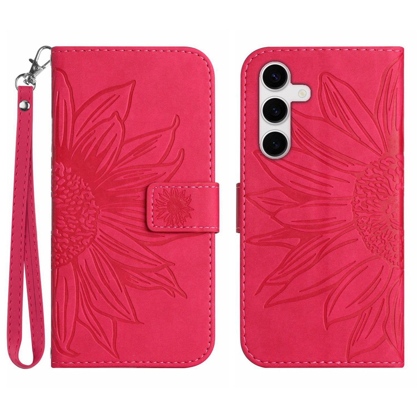 Galaxy S25 FE Wallet-Hülle – Sonnenblume aufgedruckt, mit Ständer & Riemen