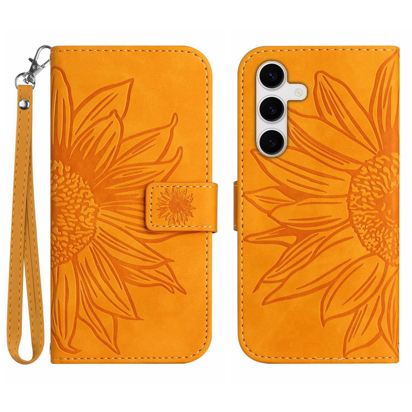 Galaxy S25 FE Wallet-Hülle – Sonnenblume aufgedruckt, mit Ständer & Riemen