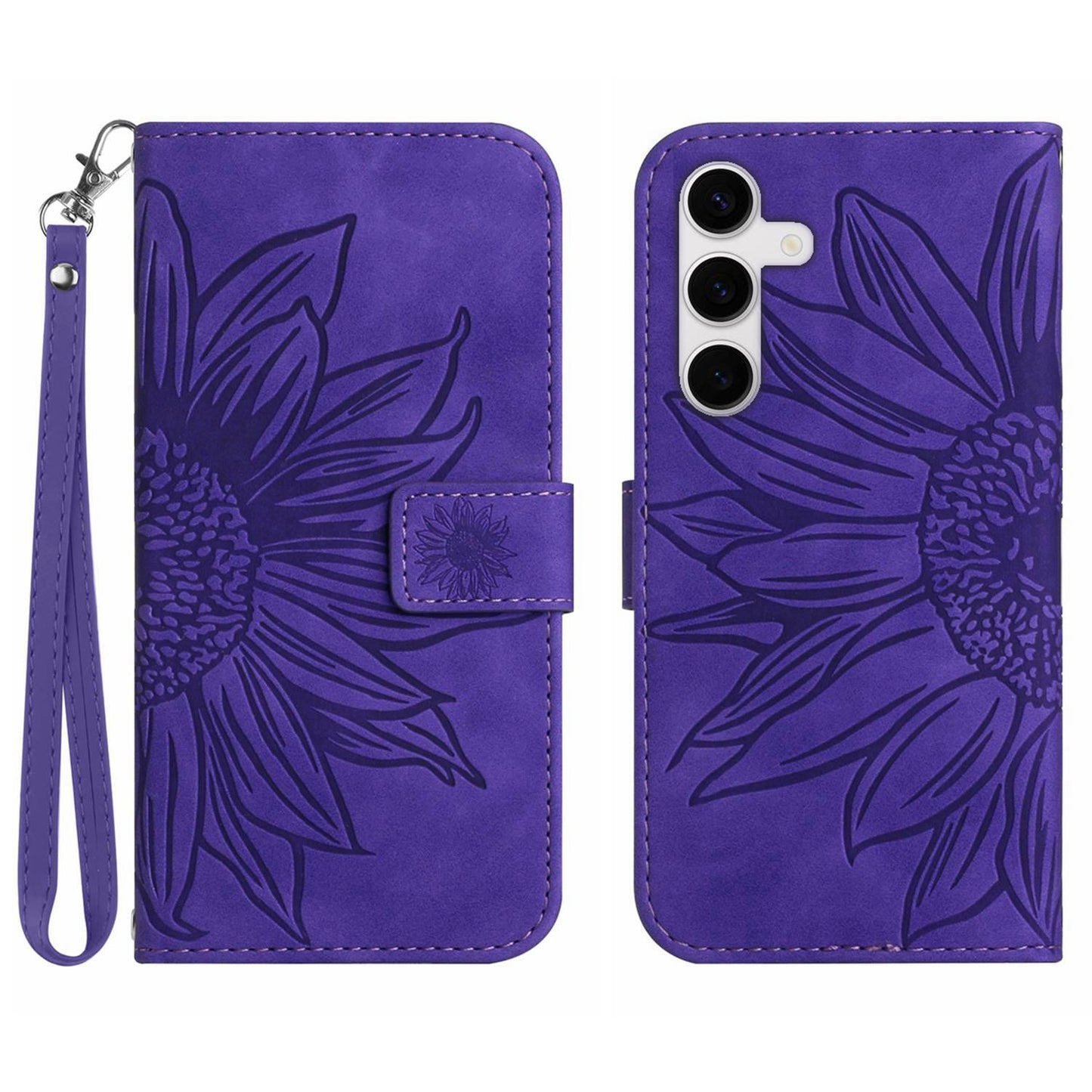 Galaxy S25 FE Wallet-Hülle – Sonnenblume aufgedruckt, mit Ständer & Riemen
