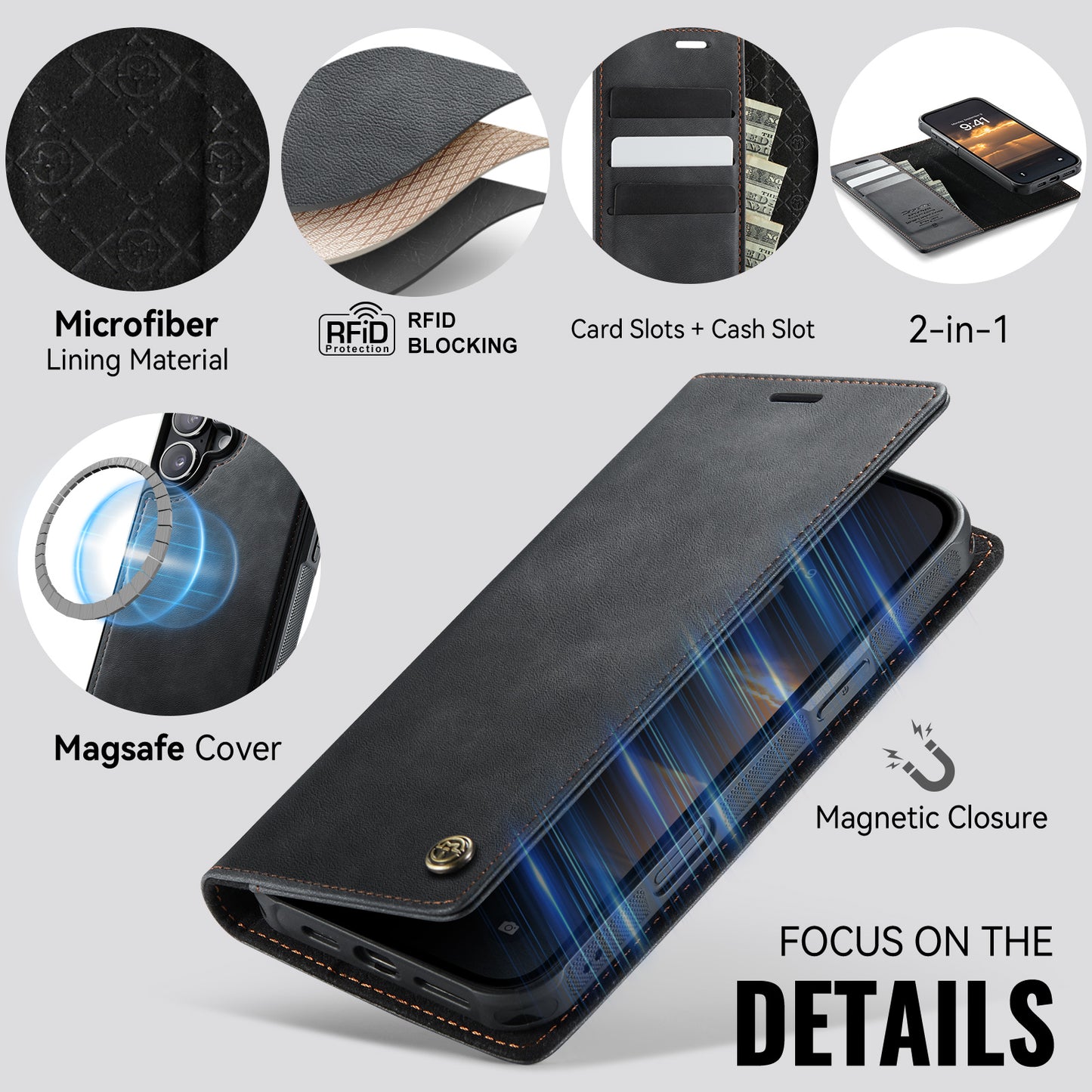 iPhone 16 Wallet-Hülle – Kompatibel mit MagSafe mit RFID-Blockierung